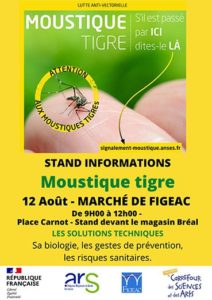 Stand d’Informations sur le moustique tigre au marché de Figeac le 12 août