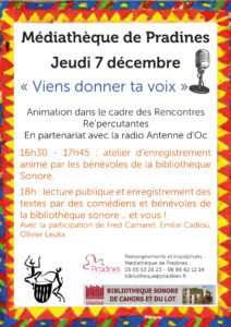 “Viens donner ta voix pour ceux qui ne voient pas”, jeudi 7 décembre à la médiathèque de Pradines