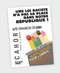 Marche contre la loi immigration dimanche 21 janvier , 14h30 Cahors – 11 h Figeac / Leila Kennouda de Génération S et Alexandro Attely de La Ligue des droits de l’homme