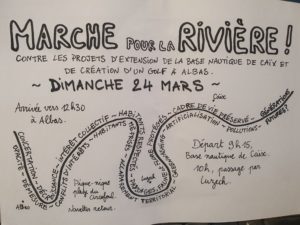 Marche pour la rivière dimanche 24 mars / focus sur le projet d’extension de la base nautique de Caïx avec Denis du collectif l’Appel de la Forêt