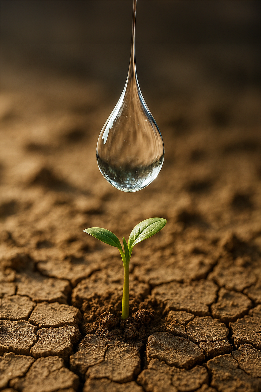 spanner, saving, earth, dry, arid, soil, nature, plant, ai generated